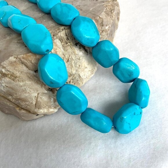 Sterling Silver 925 Southwest Style Chunky Beaded Dyed Turquoise Necklace 17.5" - Picture 8 of 16